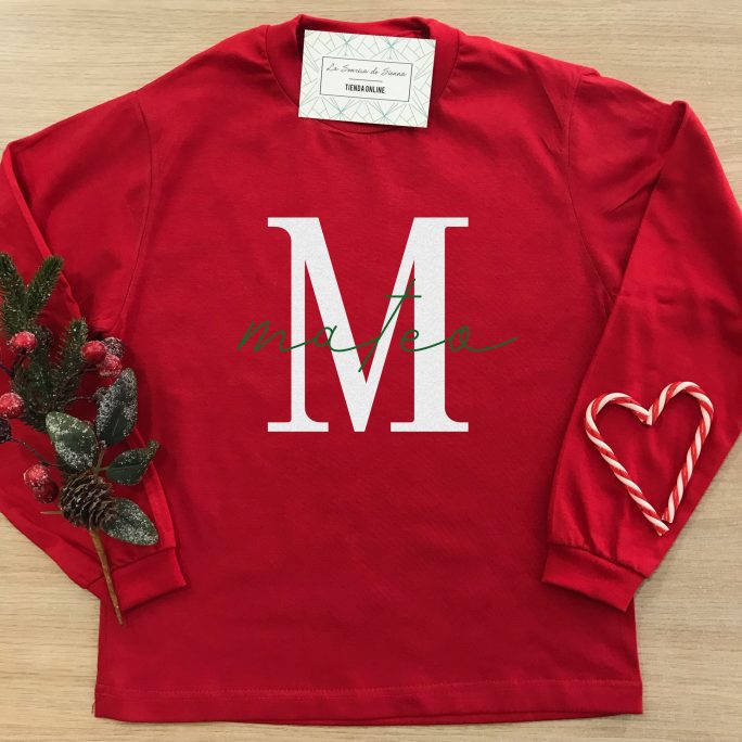 Camiseta roja infantil Inicial + Nombre