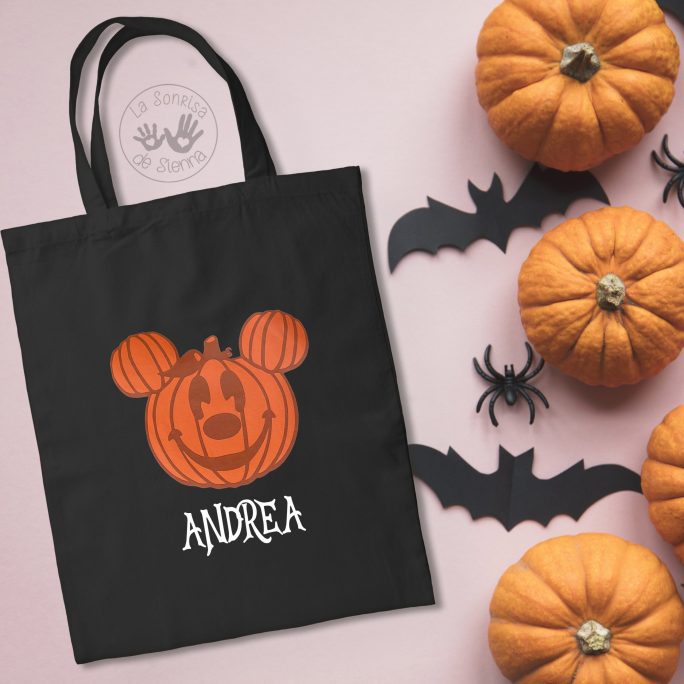 TOTE BAG NEGRO MIKI CALABAZA PERSONALIZADO