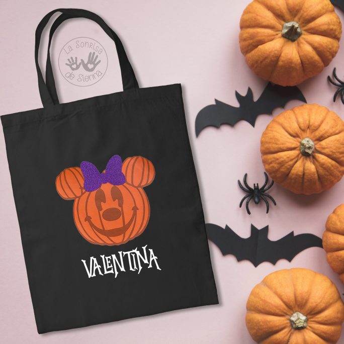 TOTE BAG NEGRO MINI CALABAZA PERSONALIZADO