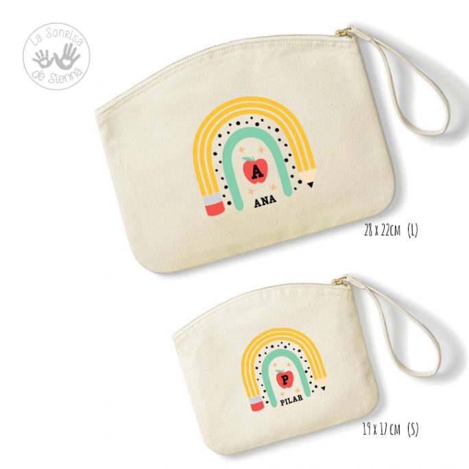 BOLSO DE MANO ORGÁNICO ARCOIRIS INICIAL Y NOMBRE